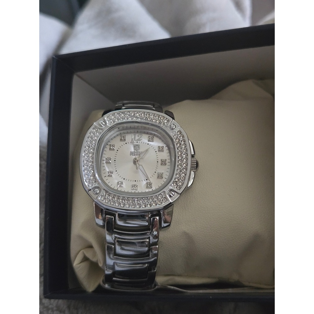 Montres Prestige MPW-0190 Womens Silver Tone Crystal Bezel Link Bracelet Watch